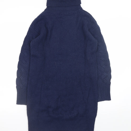 Tu Women Blue Cable Knit Roll Neck Jumper Dress Size 8