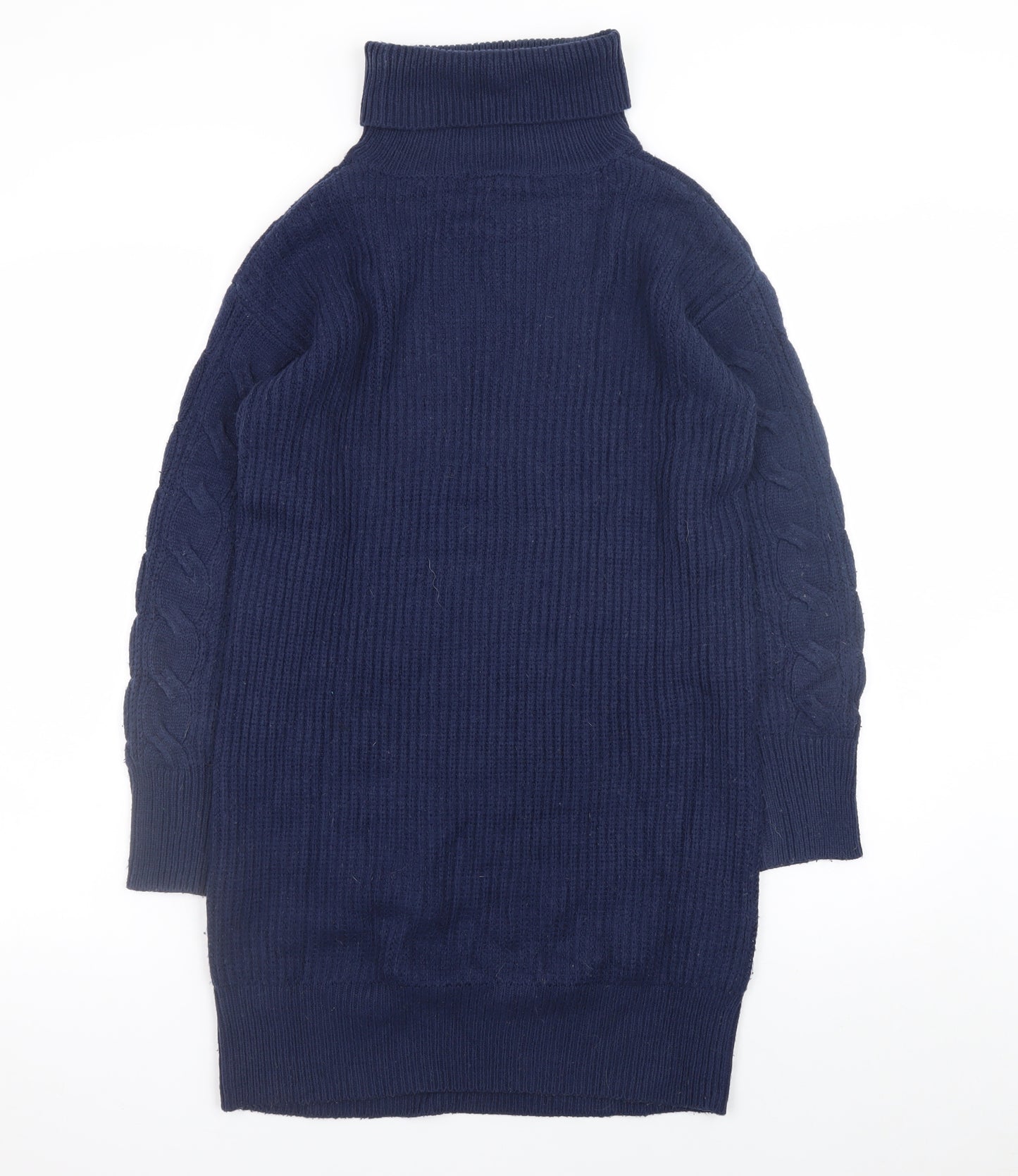 Tu Women Blue Cable Knit Roll Neck Jumper Dress Size 8