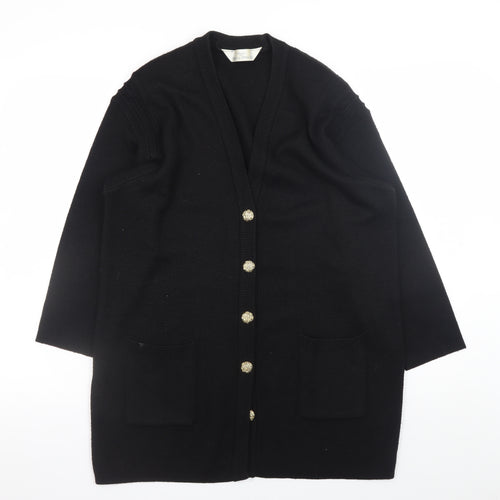 Marks and Spencer Women Black UK 12 Wool Blend Cardigan with Shoulder Pads