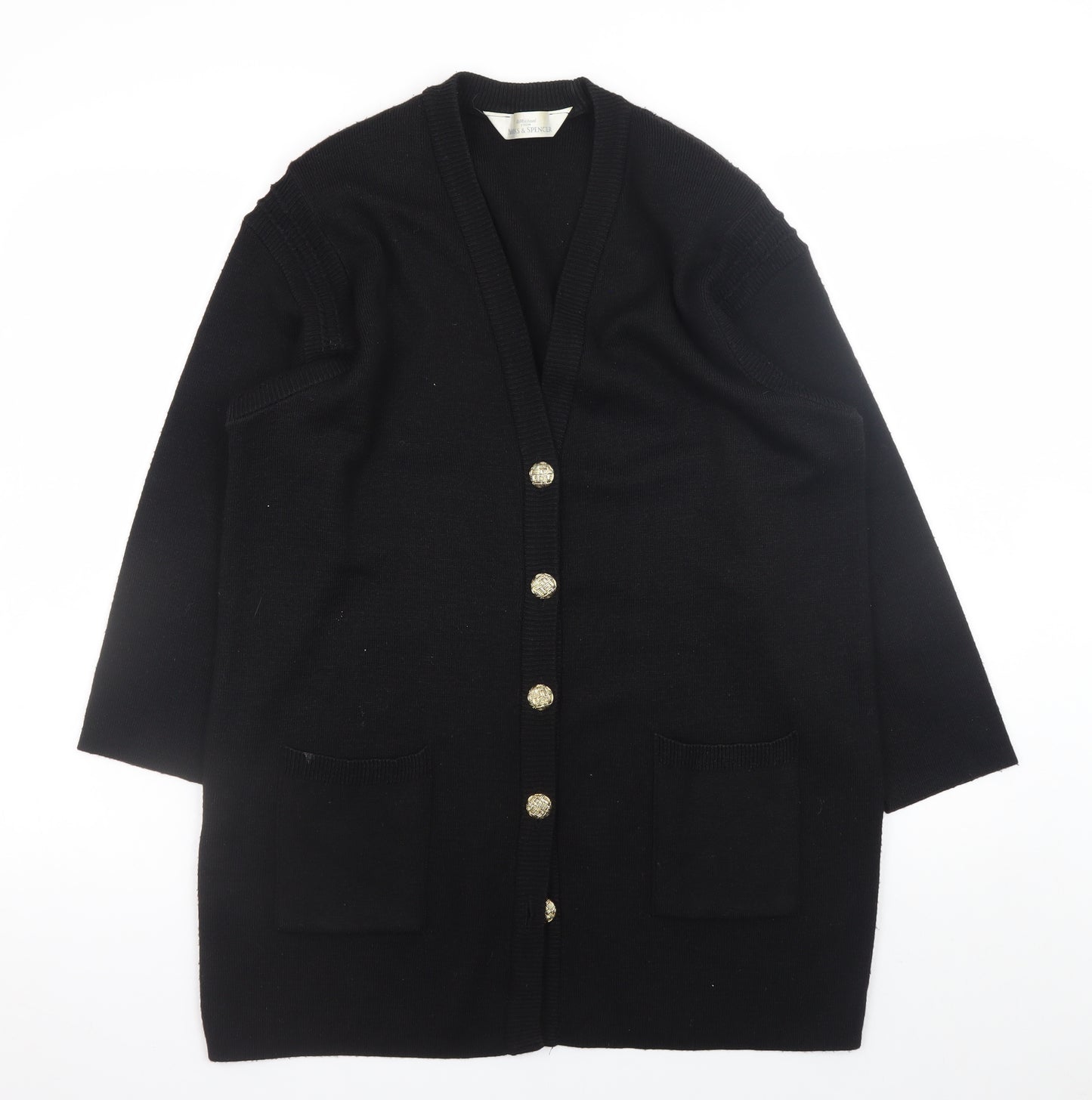 Marks and Spencer Women Black UK 12 Wool Blend Cardigan with Shoulder Pads