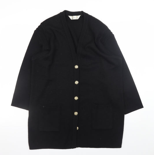 Marks and Spencer Women Black UK 12 Wool Blend Cardigan with Shoulder Pads