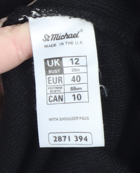 Marks and Spencer Women Black UK 12 Wool Blend Cardigan with Shoulder Pads