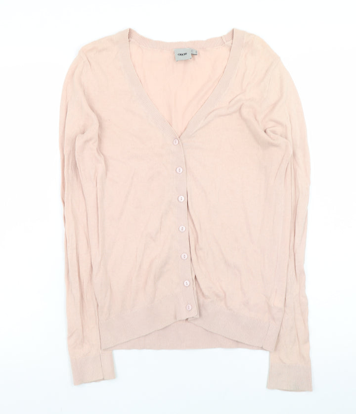 ASOS Women Pink V-Neck Cotton Long Sleeve Cardigan Size 8