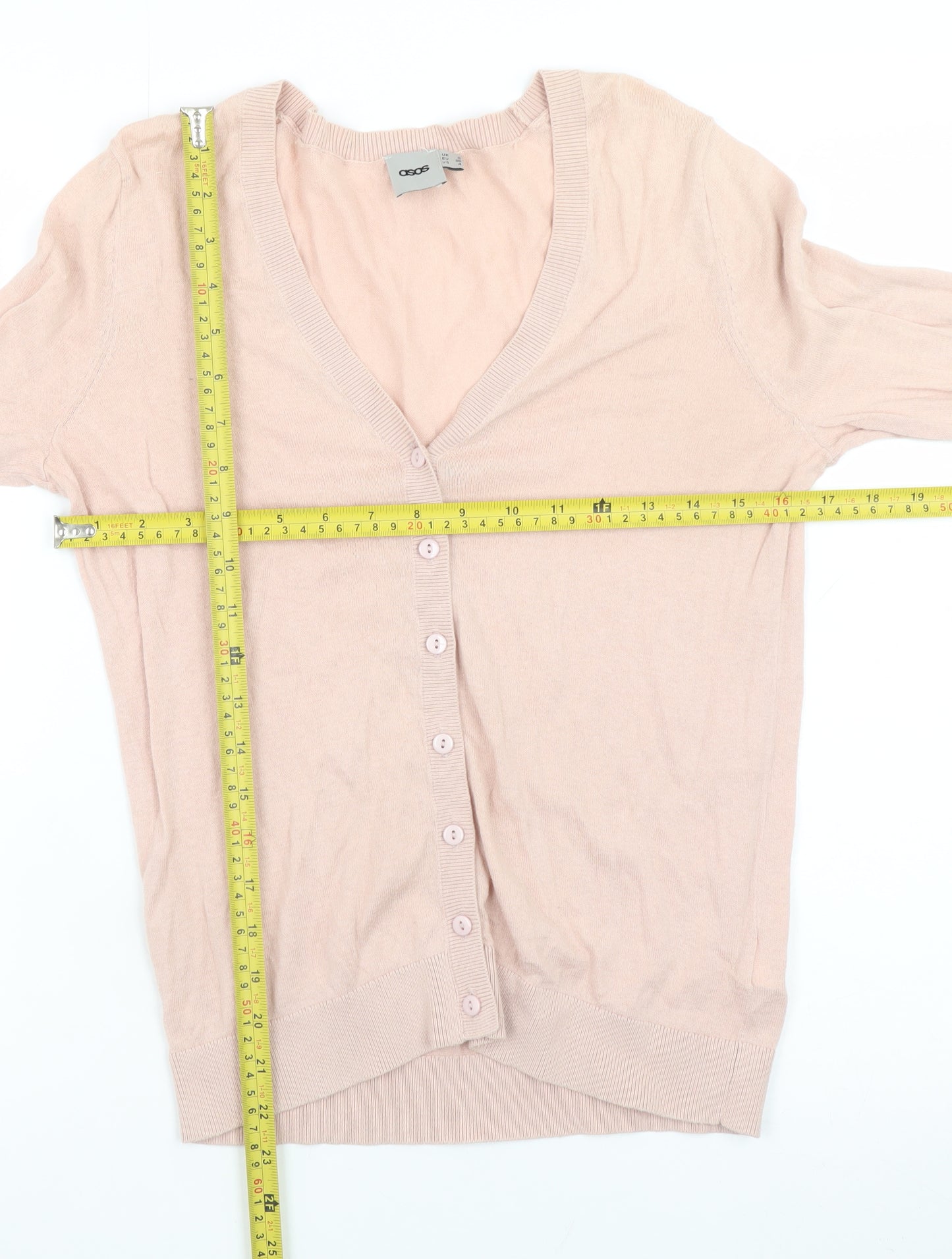 ASOS Women Pink V-Neck Cotton Long Sleeve Cardigan Size 8