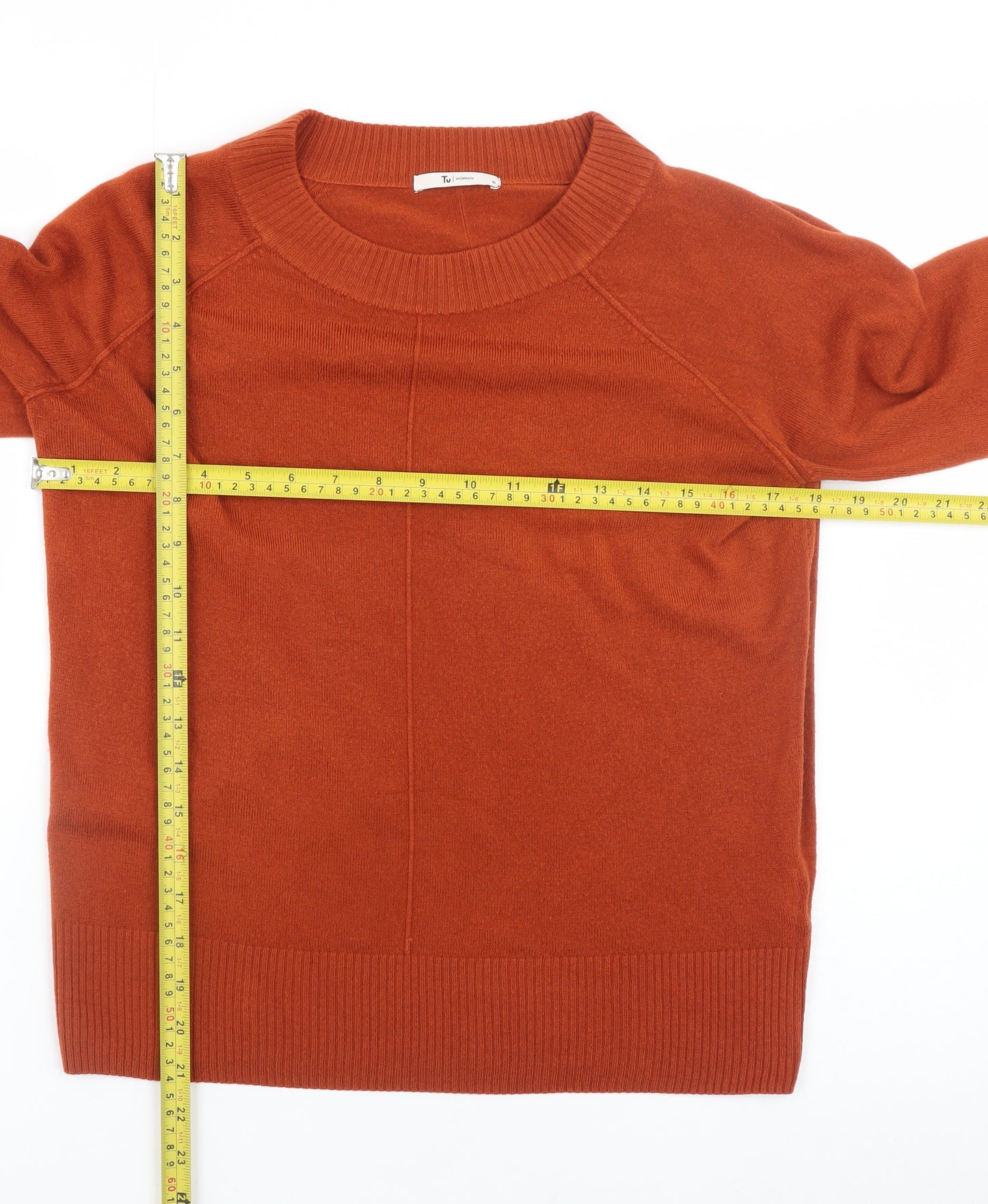 Tu Womens Orange Crew Neck Knit Jumper Size 12