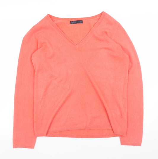 Marks and Spencer Women Pink V-Neck Acrylic Jumper Size 12