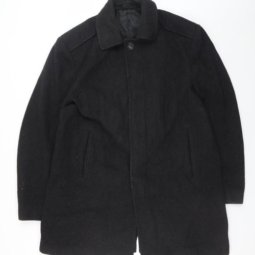 Karl Jackson Men's Black Wool Overcoat Large Classic Style