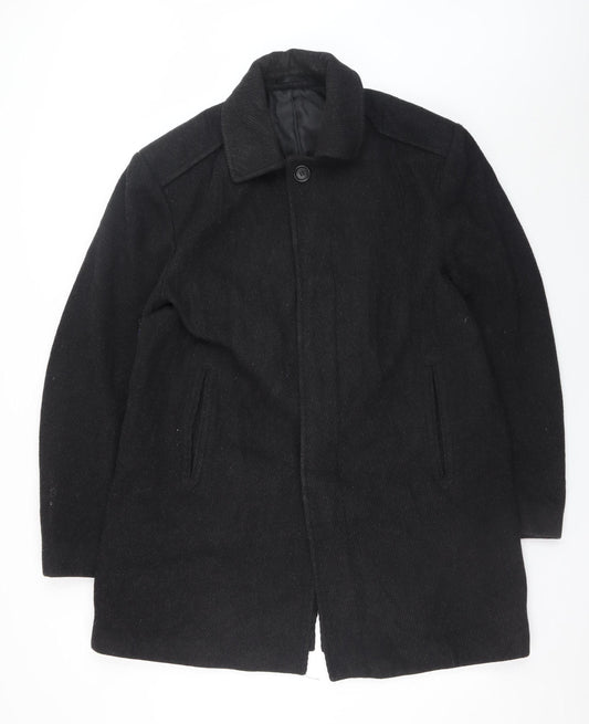 Karl Jackson Men's Black Wool Overcoat Large Classic Style