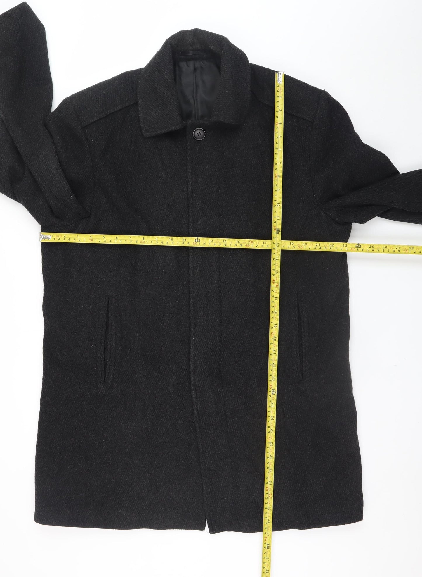 Karl Jackson Men's Black Wool Overcoat Large Classic Style