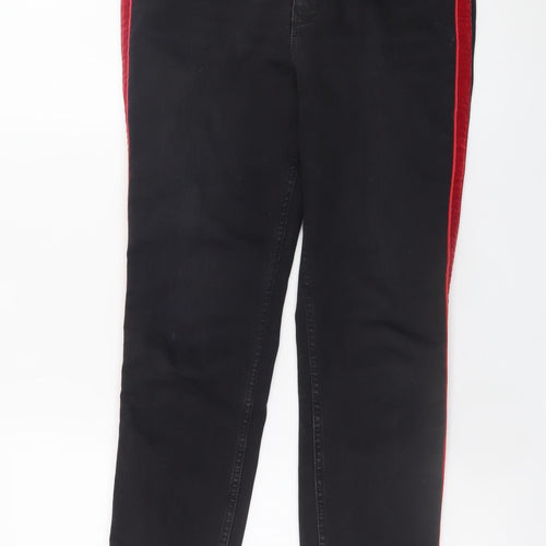 Zara Women Black Skinny Jeans Size 12 Red Stripe Premium Denim