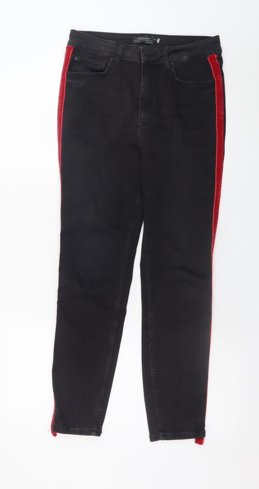 Zara Women Black Skinny Jeans Size 12 Red Stripe Premium Denim