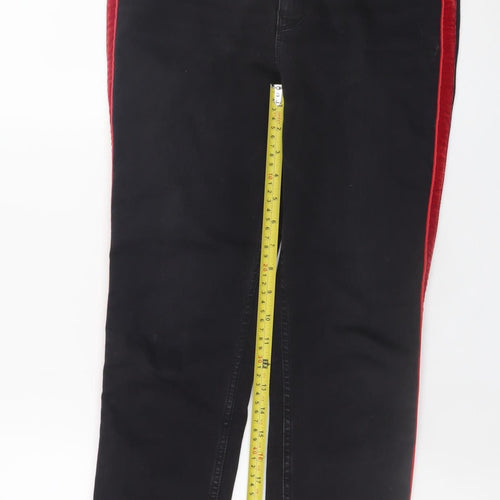 Zara Women Black Skinny Jeans Size 12 Red Stripe Premium Denim