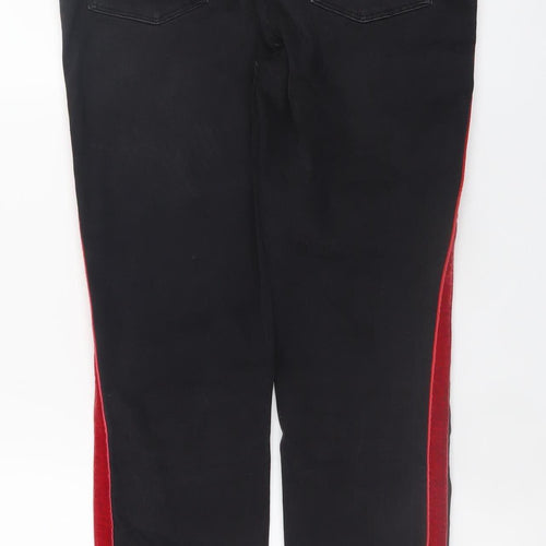 Zara Women Black Skinny Jeans Size 12 Red Stripe Premium Denim