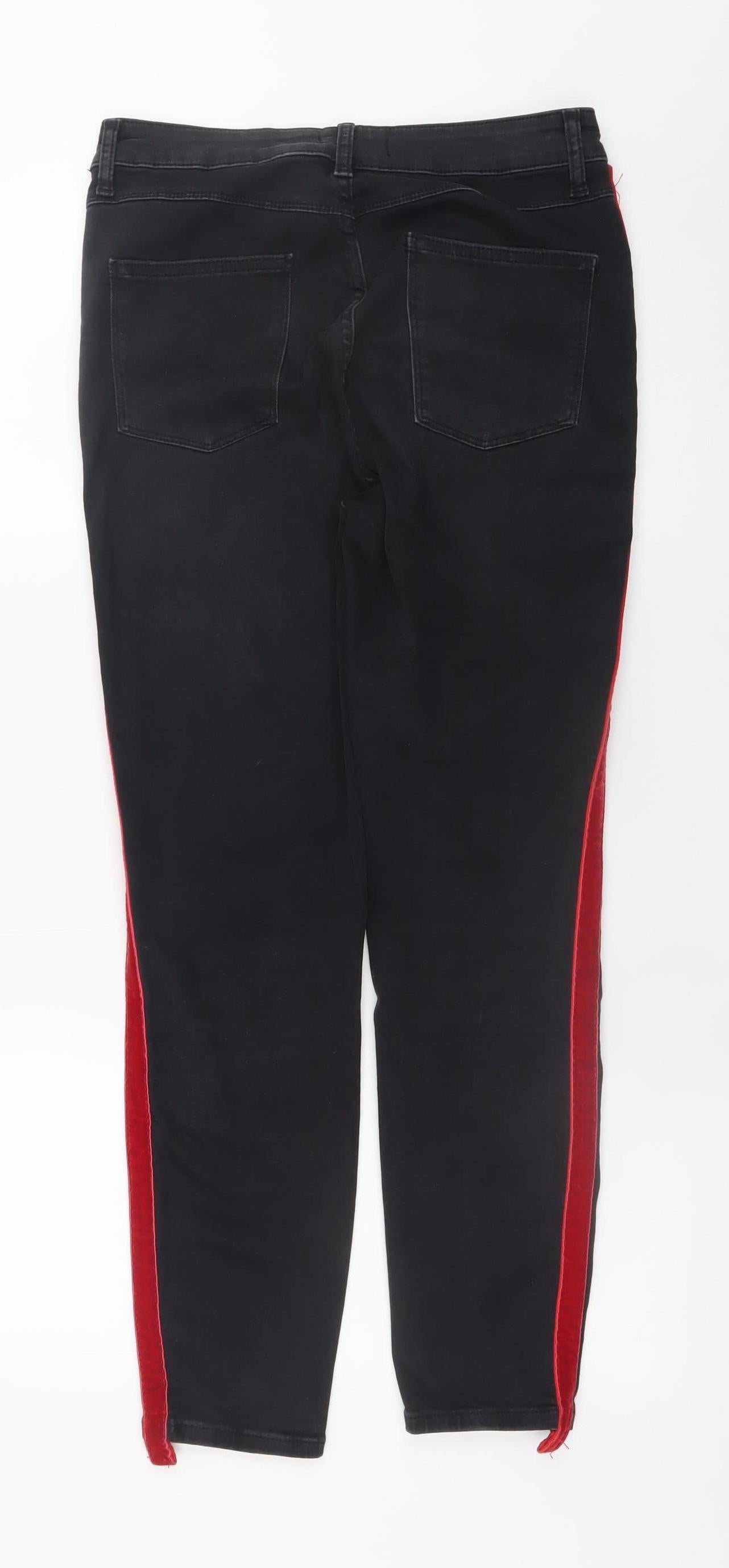 Zara Women Black Skinny Jeans Size 12 Red Stripe Premium Denim