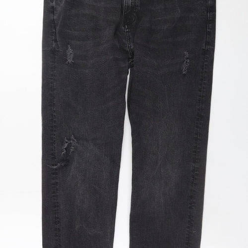 Pull&Bear Women’s Black Carrot Fit Distressed Jeans Size 14