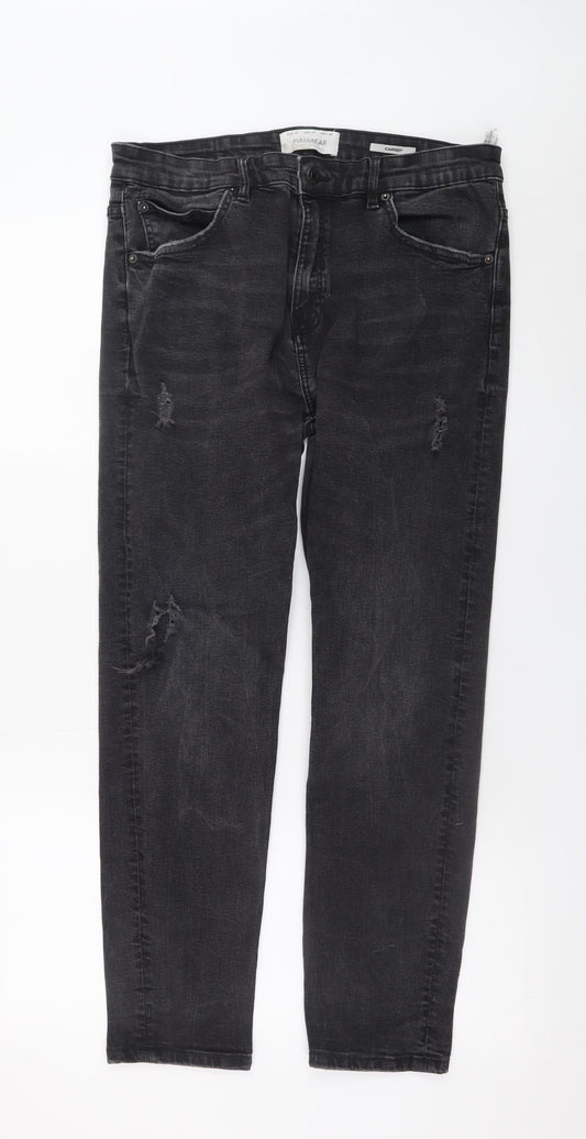 Pull&Bear Women’s Black Carrot Fit Distressed Jeans Size 14