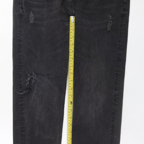 Pull&Bear Women’s Black Carrot Fit Distressed Jeans Size 14