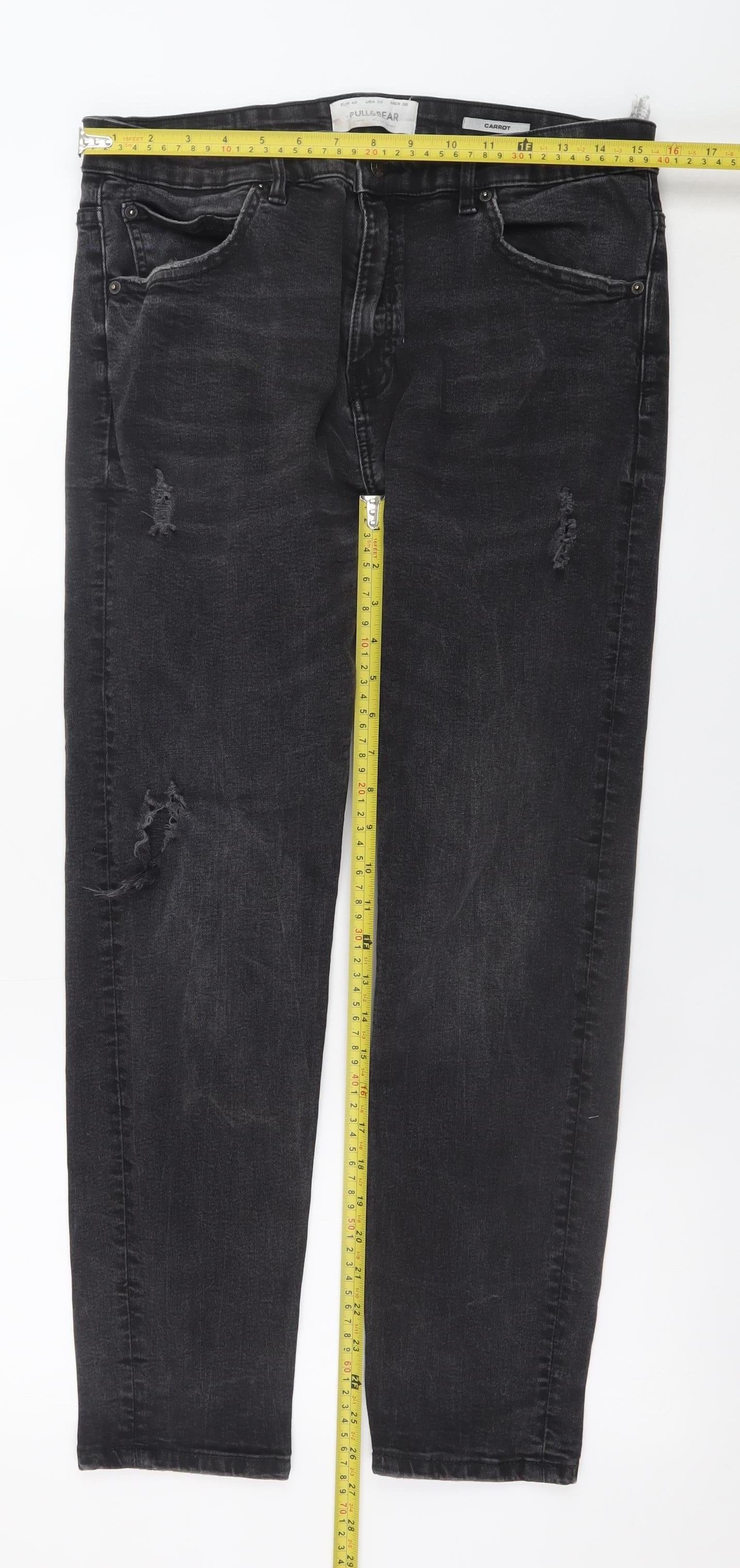 Pull&Bear Women’s Black Carrot Fit Distressed Jeans Size 14