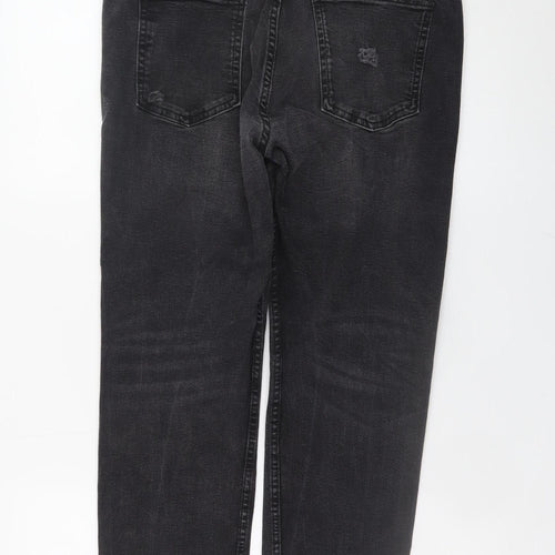 Pull&Bear Women’s Black Carrot Fit Distressed Jeans Size 14