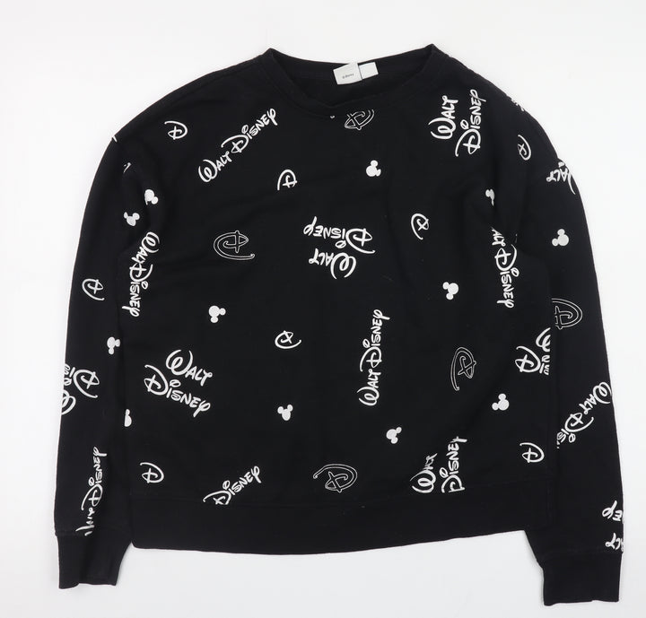 Disney Womens Black Sweatshirt Small 10/12 Crew Neck Long Sleeve Pullover