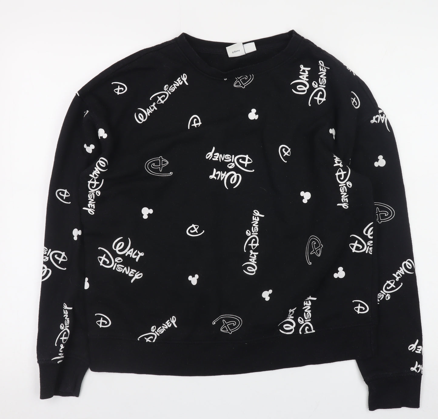 Disney Womens Black Sweatshirt Small 10/12 Crew Neck Long Sleeve Pullover