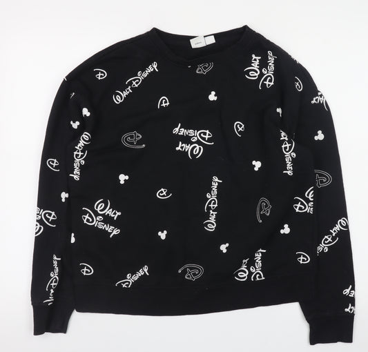Front view of Disney women’s black sweatshirt small 10/12 crew neck long sleeve pullover