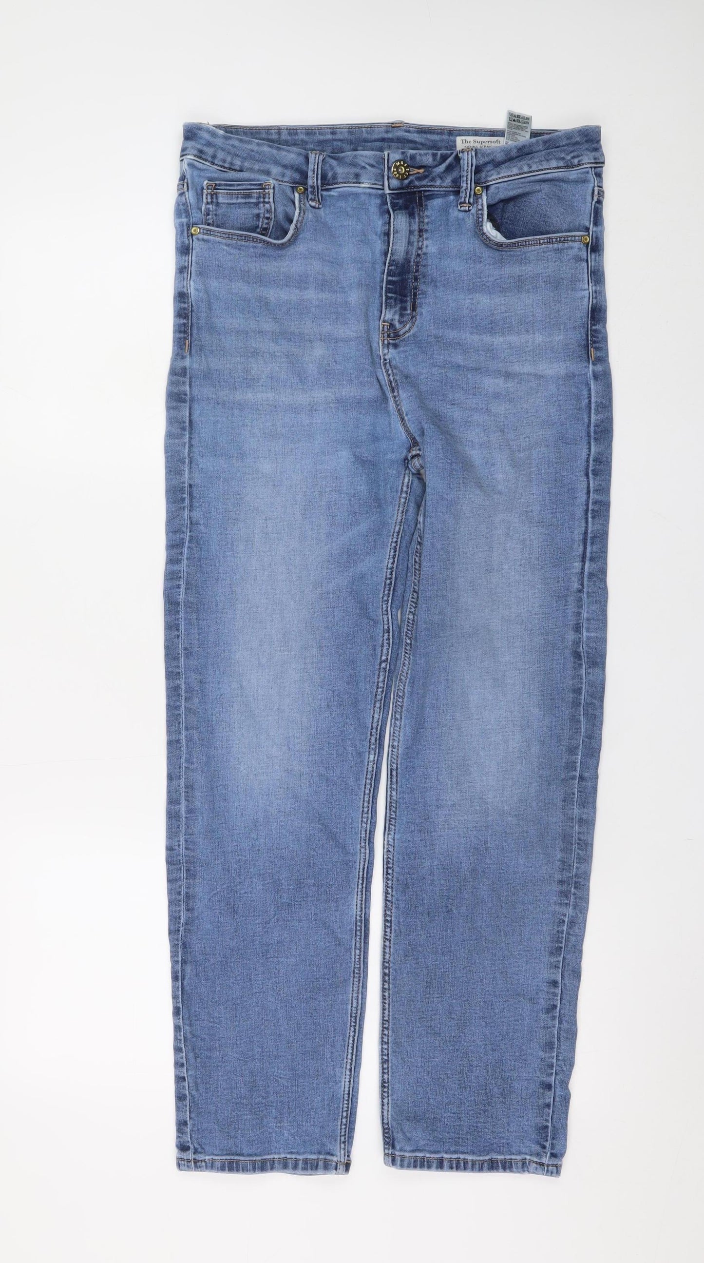 Marks and Spencer Womens Blue Stretch Straight Jeans Size 14 Short