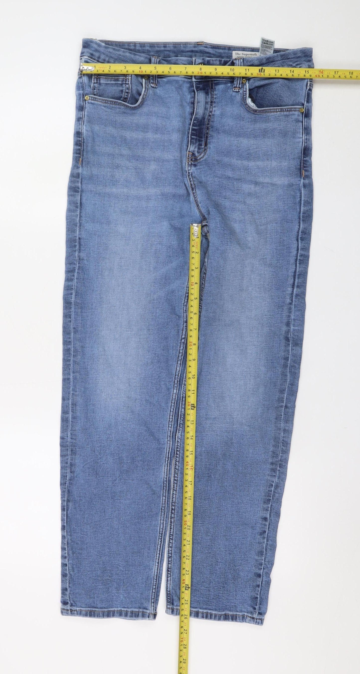 Marks and Spencer Womens Blue Stretch Straight Jeans Size 14 Short