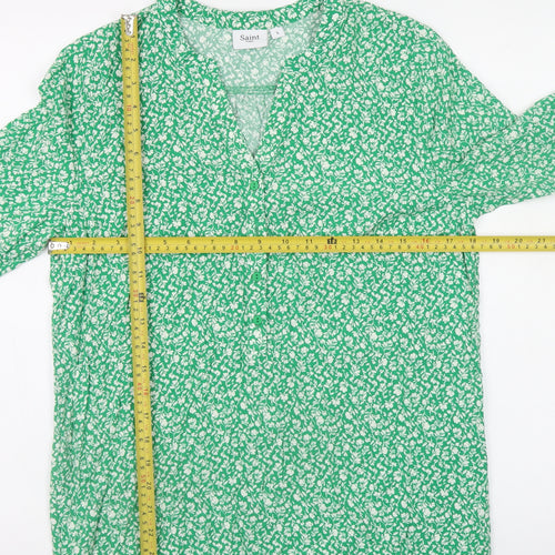 Saint Tropez Women's Green Floral Viscose Tunic Blouse Size S