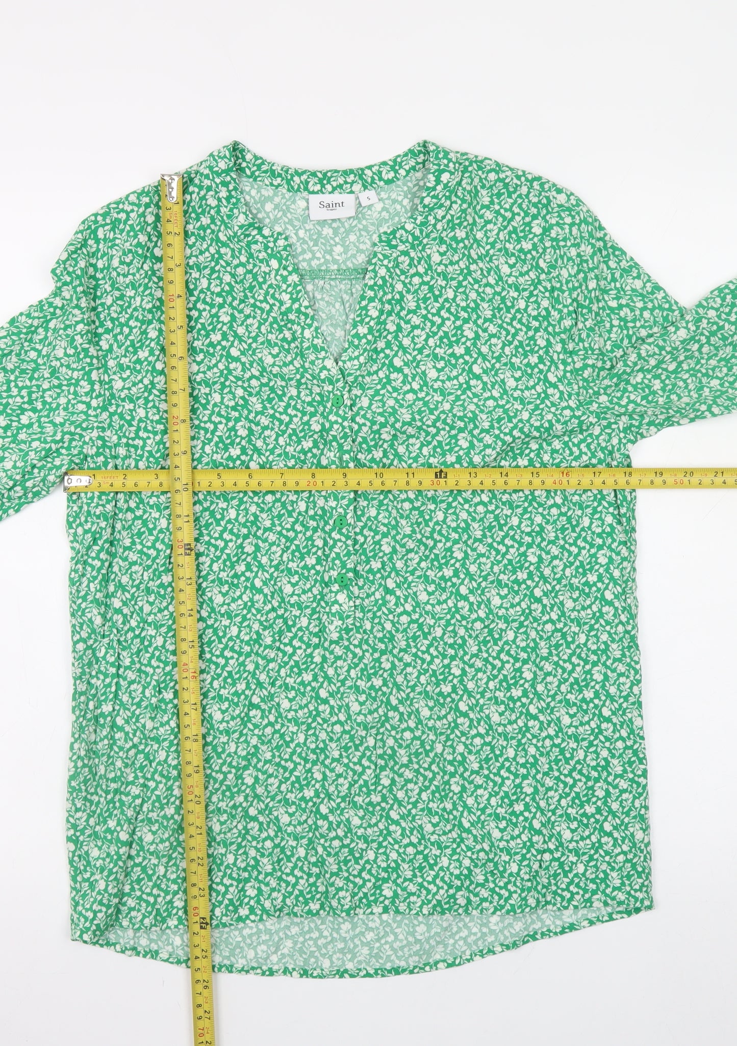 Saint Tropez Women's Green Floral Viscose Tunic Blouse Size S