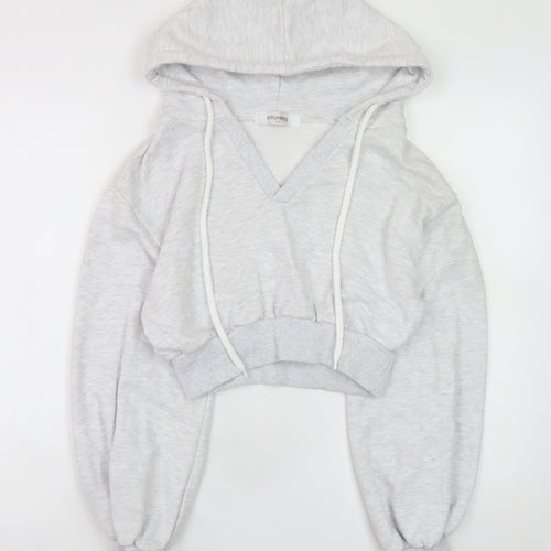 Storets Women Grey Cropped Hooded Basic Jacket S Relaxed Fit