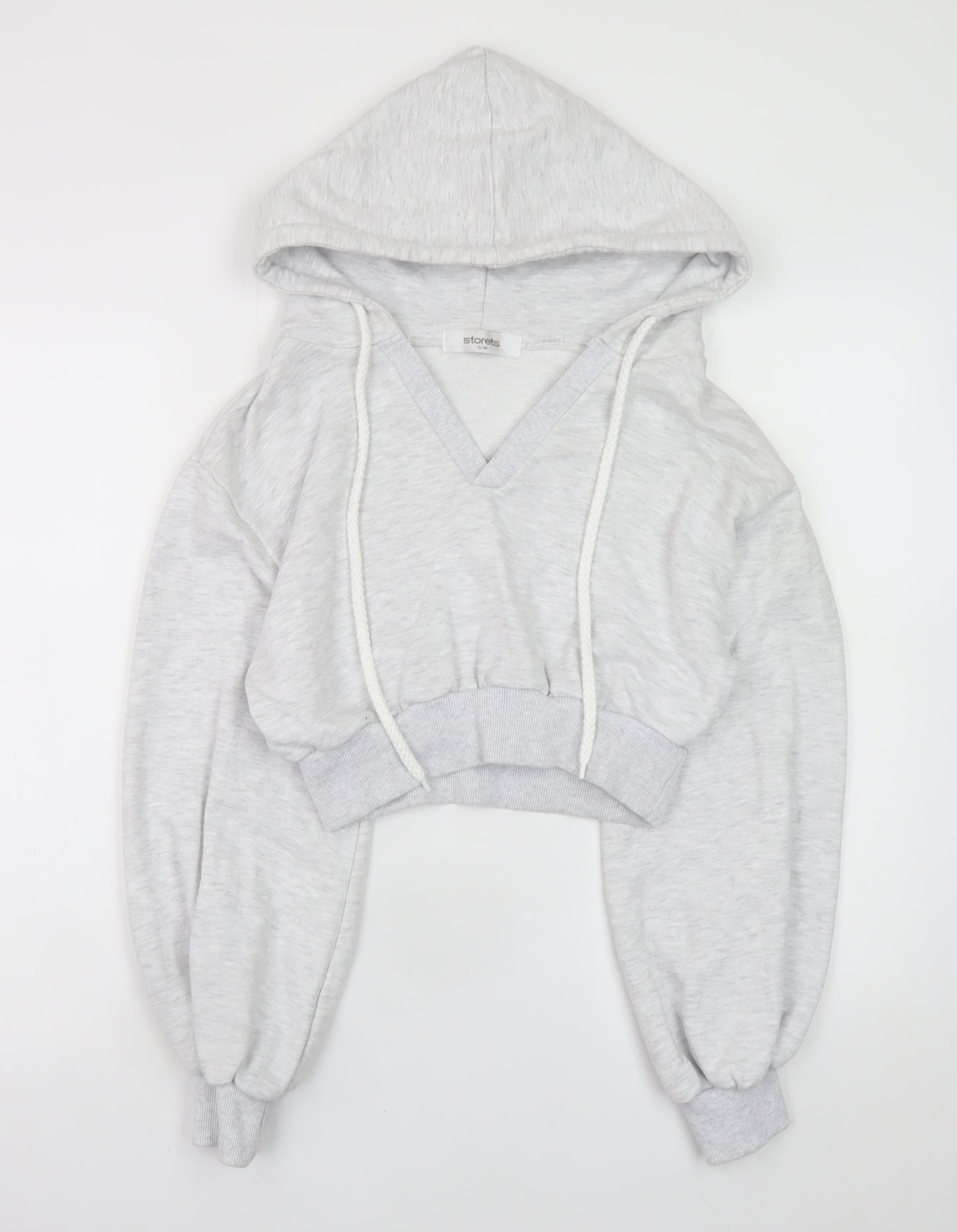 Storets Women Grey Cropped Hooded Basic Jacket S Relaxed Fit