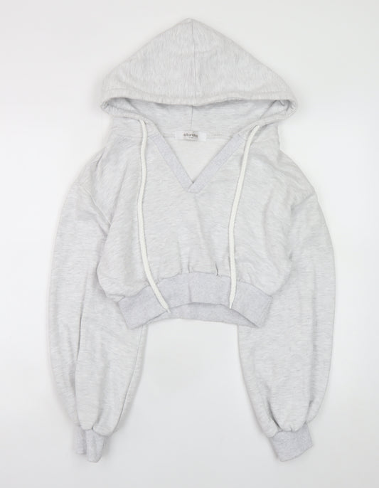 Storets Women Grey Cropped Hooded Basic Jacket S Relaxed Fit