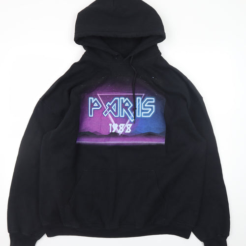 River Island Men’s Black Paris 1988 Pullover Hoodie Size L