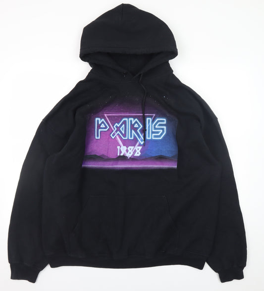 River Island Men’s Black Paris 1988 Pullover Hoodie Size L