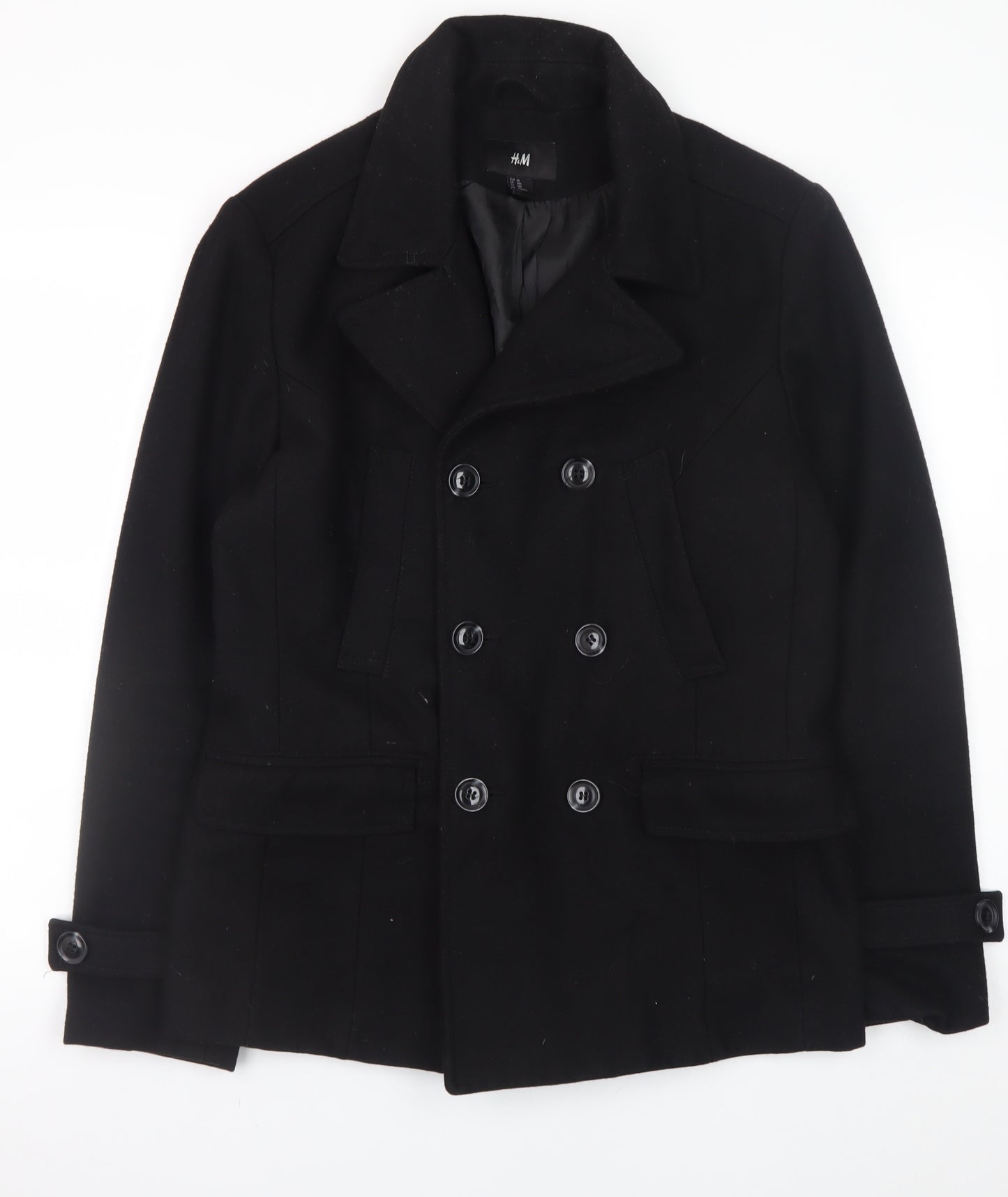 H&M Womens Black Wool Pea Coat Size 20 Classic Double Breasted
