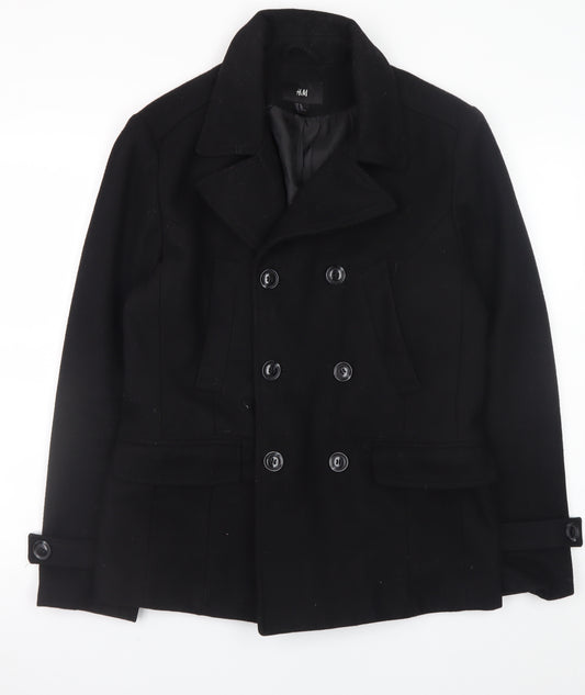 H&M Womens Black Wool Pea Coat Size 20 Classic Double Breasted