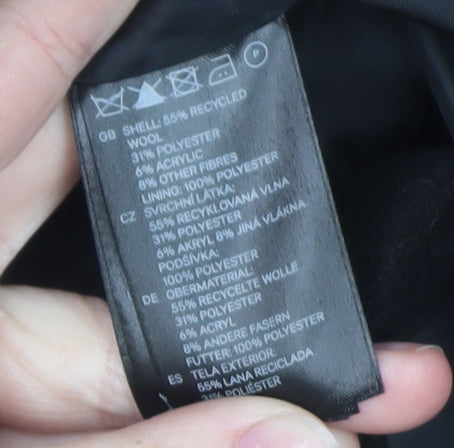 H&M Womens Black Wool Pea Coat Size 20 Classic Double Breasted