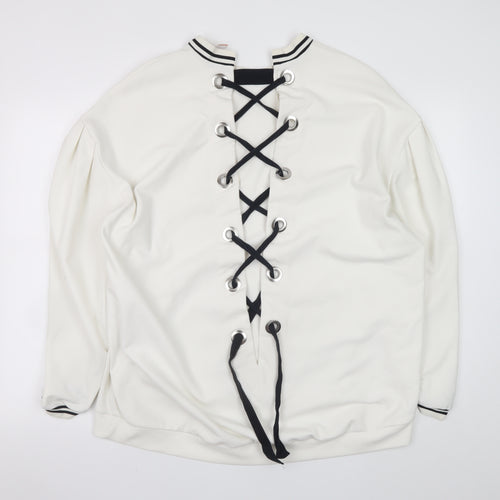 Zara Trafaluc Women’s White Lace Up Back Sweatshirt Size L