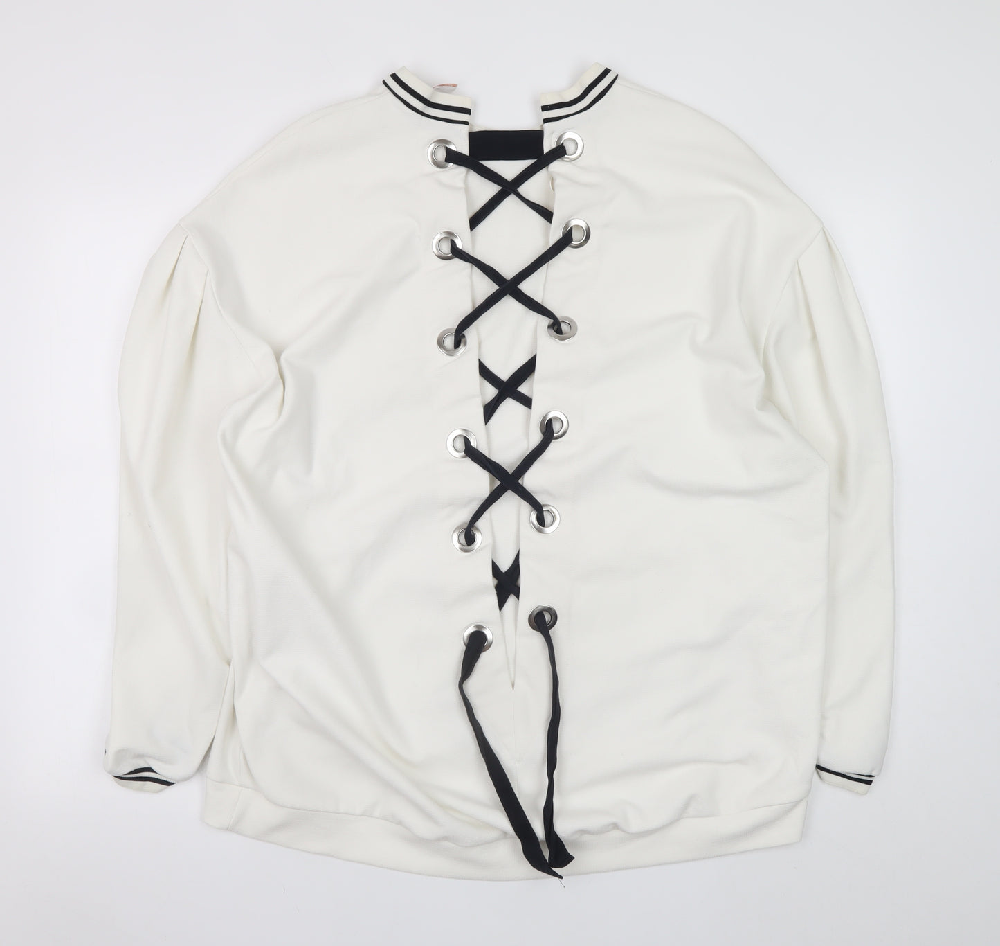 Zara Trafaluc Women’s White Lace Up Back Sweatshirt Size L