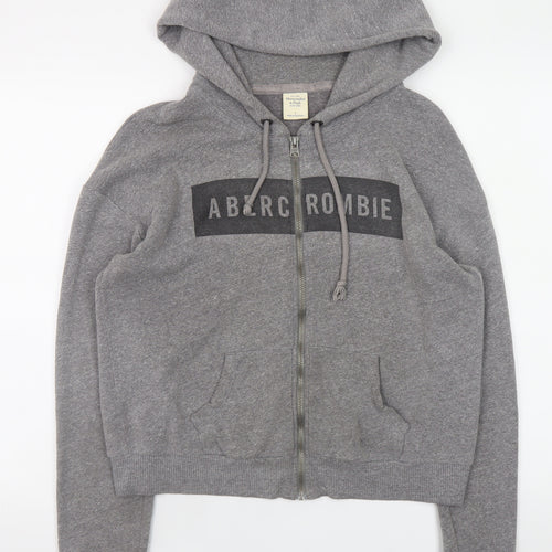 Abercrombie Men Grey Full Zip Hoodie Size M Regular Fit Fleece Sweatshirt
