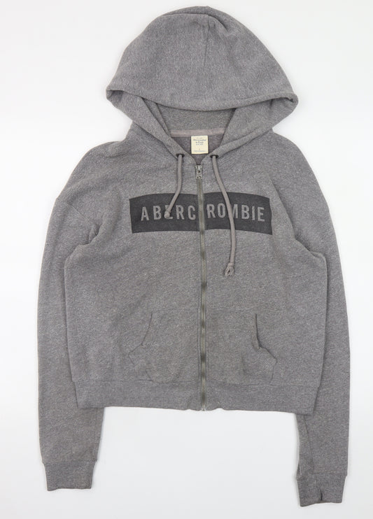 Abercrombie Men Grey Full Zip Hoodie Size M Regular Fit Fleece Sweatshirt
