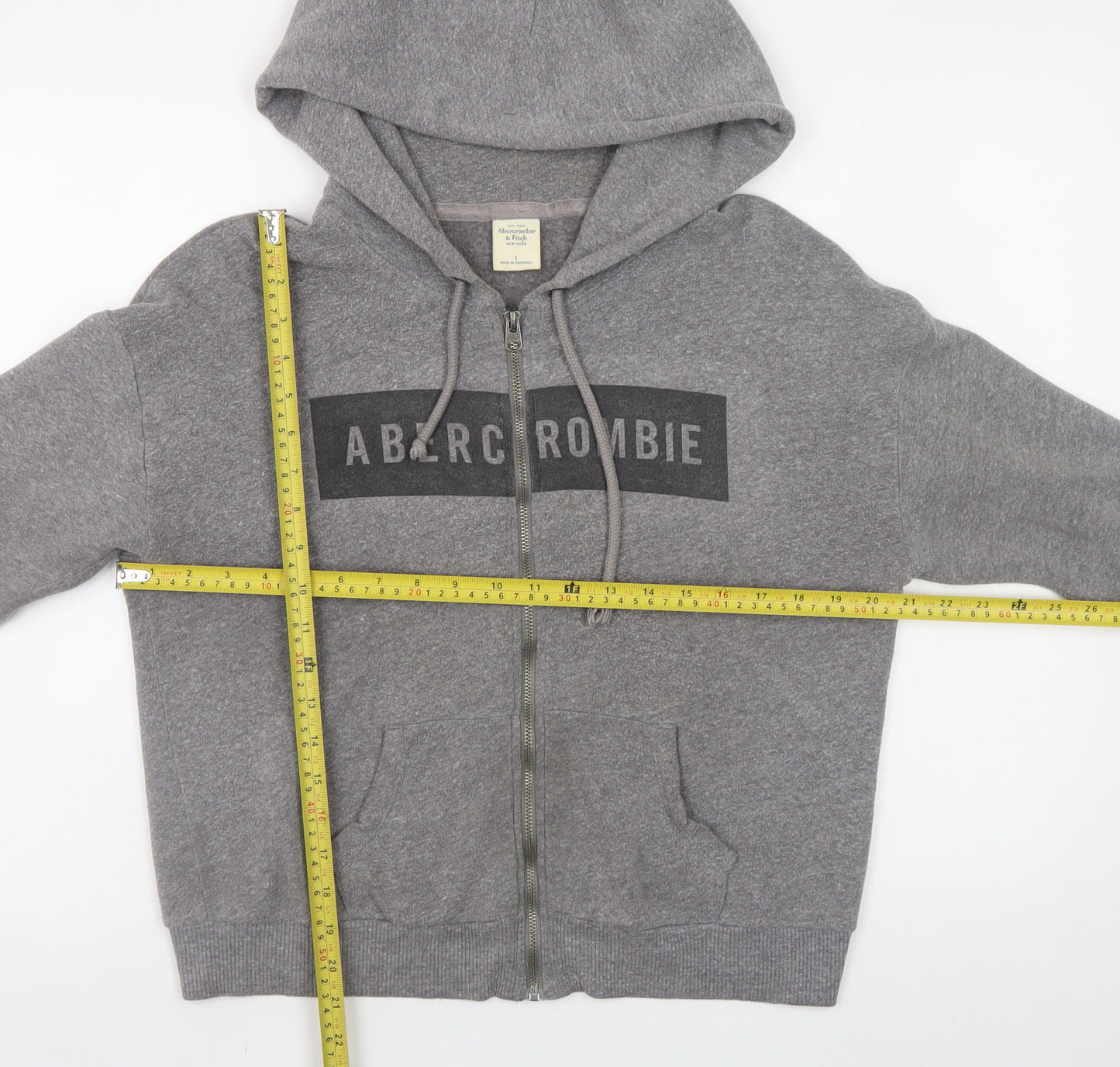 Abercrombie Men Grey Full Zip Hoodie Size M Regular Fit Fleece Sweatshirt