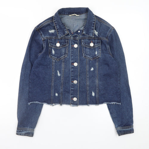 Candy Couture Girls Blue Cropped Denim Jacket 14 Years Distressed Style