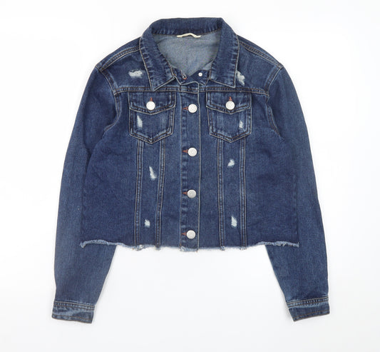 Candy Couture Girls Blue Cropped Denim Jacket 14 Years Distressed Style
