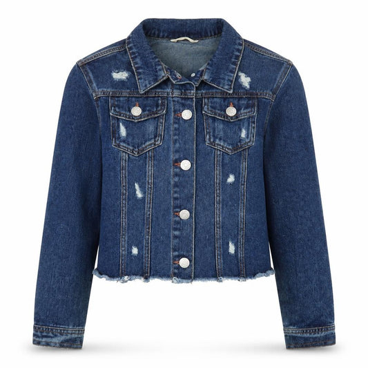 Candy Couture Girls Blue Cropped Denim Jacket 14 Years Distressed Style