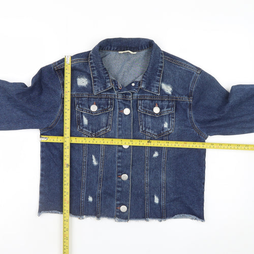 Candy Couture Girls Blue Cropped Denim Jacket 14 Years Distressed Style