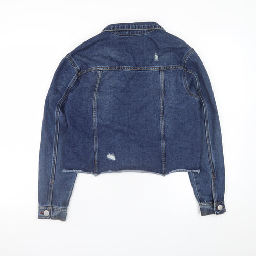 Candy Couture Girls Blue Cropped Denim Jacket 14 Years Distressed Style