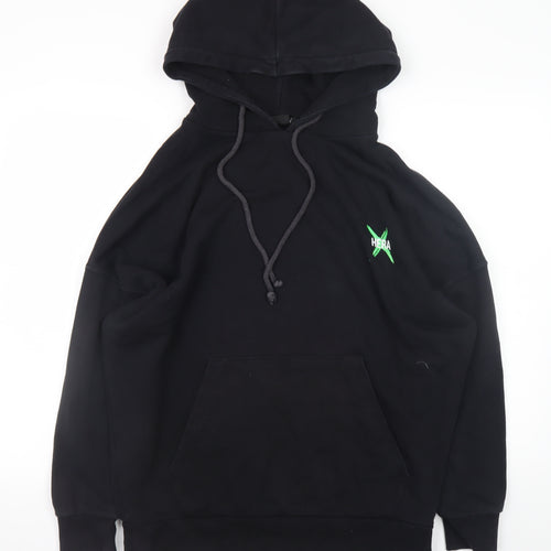 HERA Mens Black Graphic Pullover Hoodie Size S Relaxed Fit