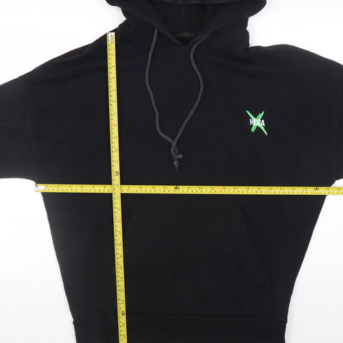 HERA Mens Black Graphic Pullover Hoodie Size S Relaxed Fit